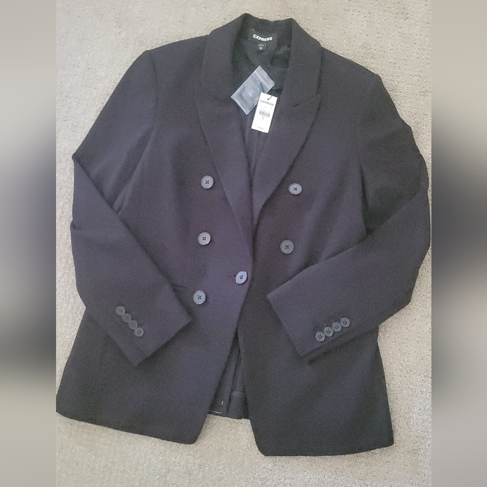 Express Double Brested Double Lapel Classic Black Suit Jacket - Picture 3 of 8